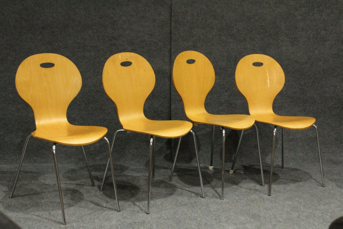 Four [4] EAMES STYLE BLOND BENT PLY WOOD CHAIRS (1 of 4)