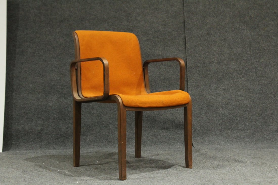 KNOLL BENT PLY ARM CHAIR - Orange Upholstery: KNOLL BENT PLY ARM CHAIR - Orange Upholstery. Size: 32 h , 22 w