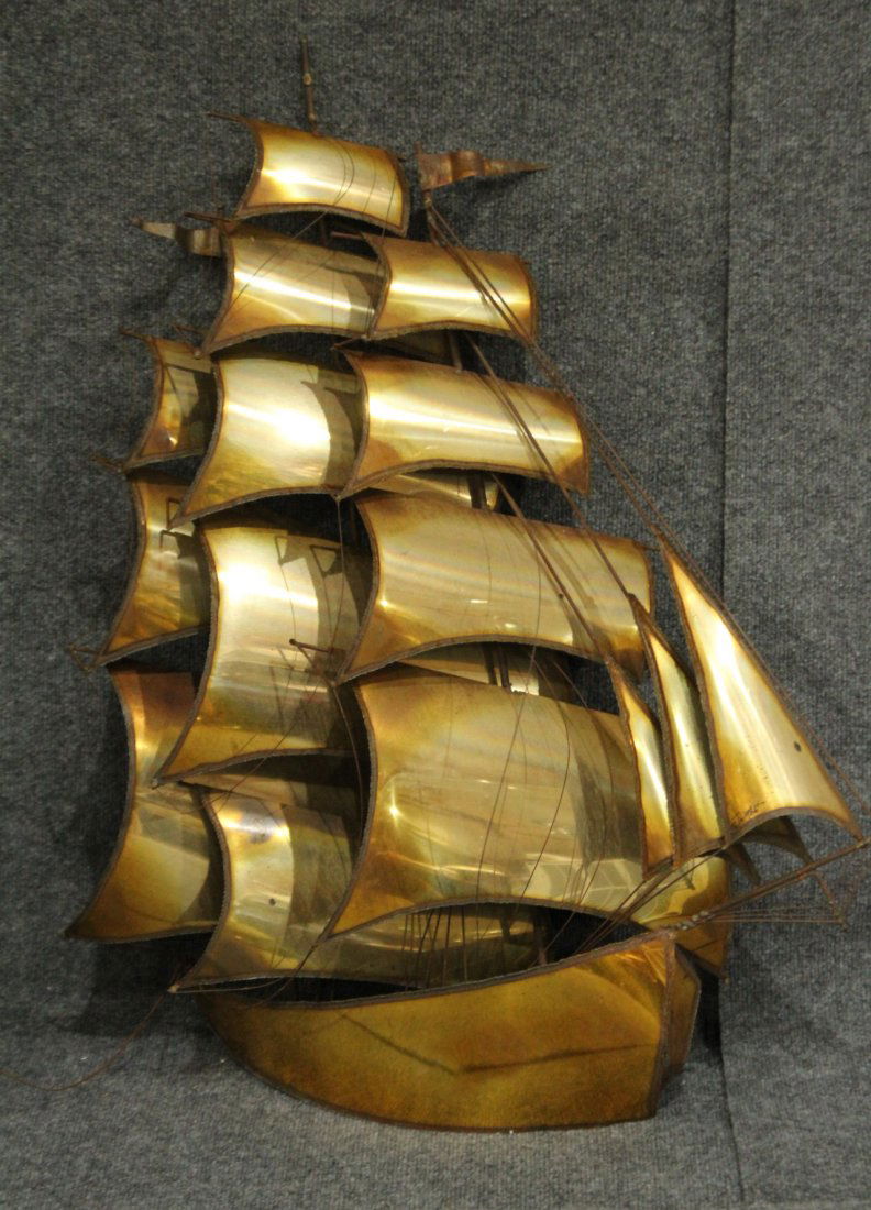 Mid-century modern brass wall art ship / boat (1 of 5)