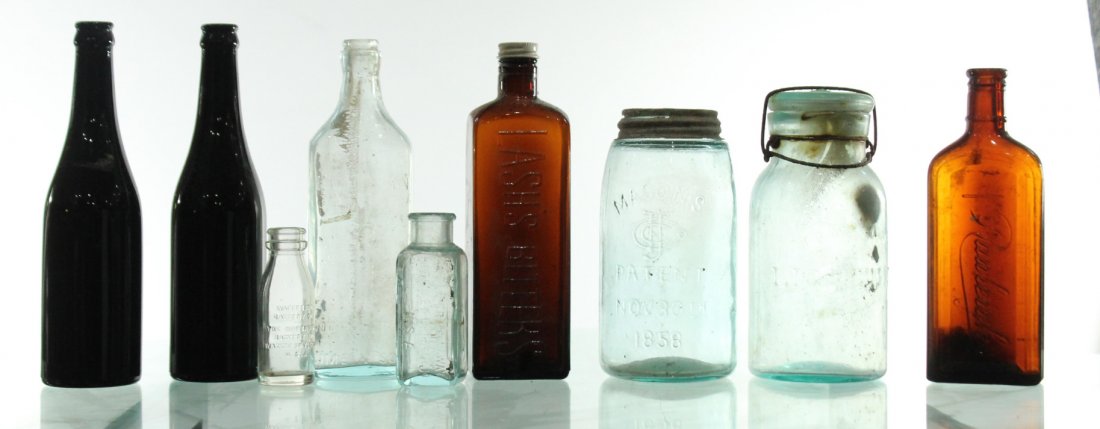 Nine [9] Assorted ANTIQUE BOTTLES AND JARS (1 of 6)