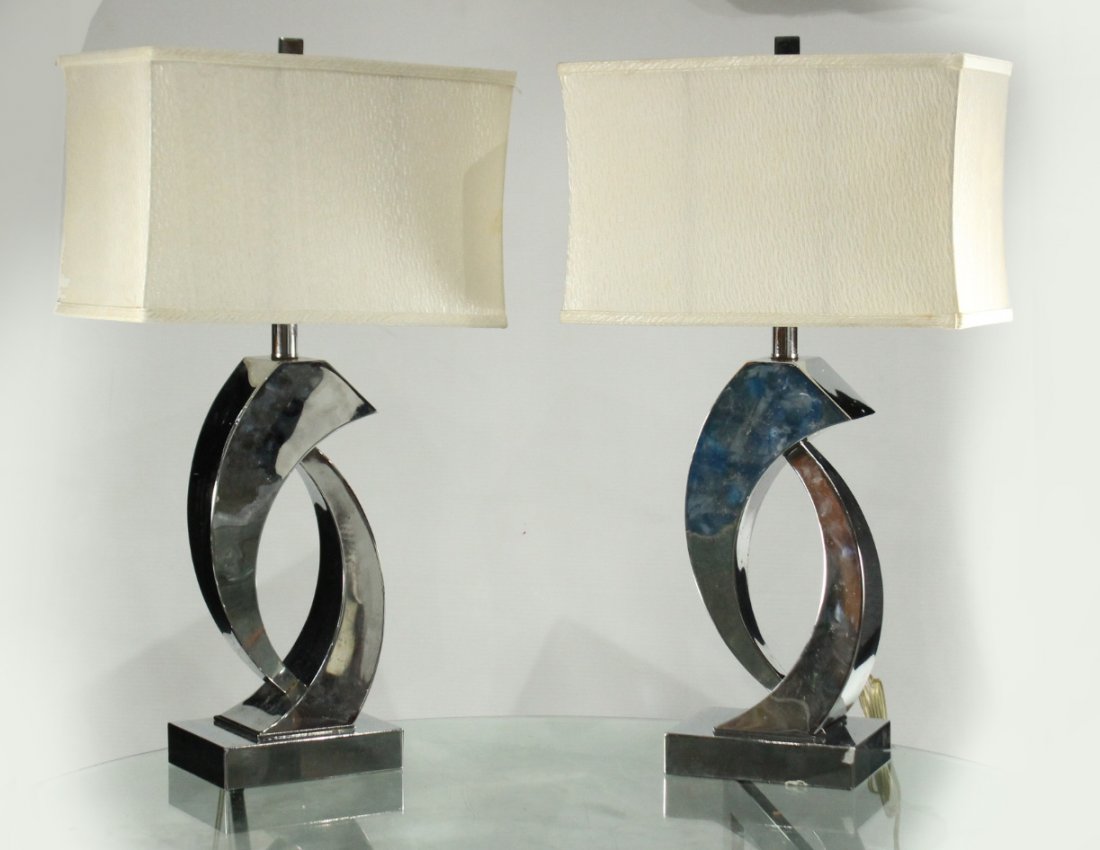 Pair Mid-Century Design CHROME SCULPTURE LAMPS (1 of 5)