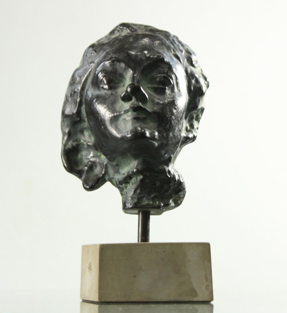 Signed AR molded head sculpture: Signed AR molded head sculpture statue of female face.