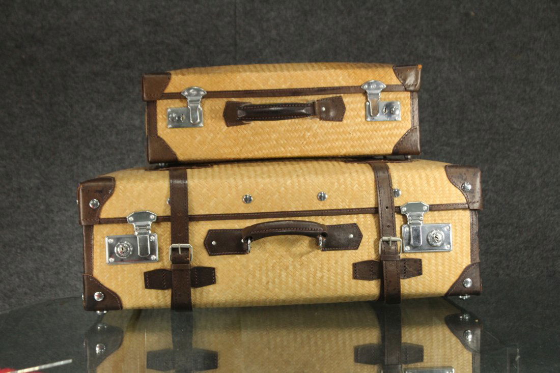 Weaved bamboo and leather suit case set (1 of 3)