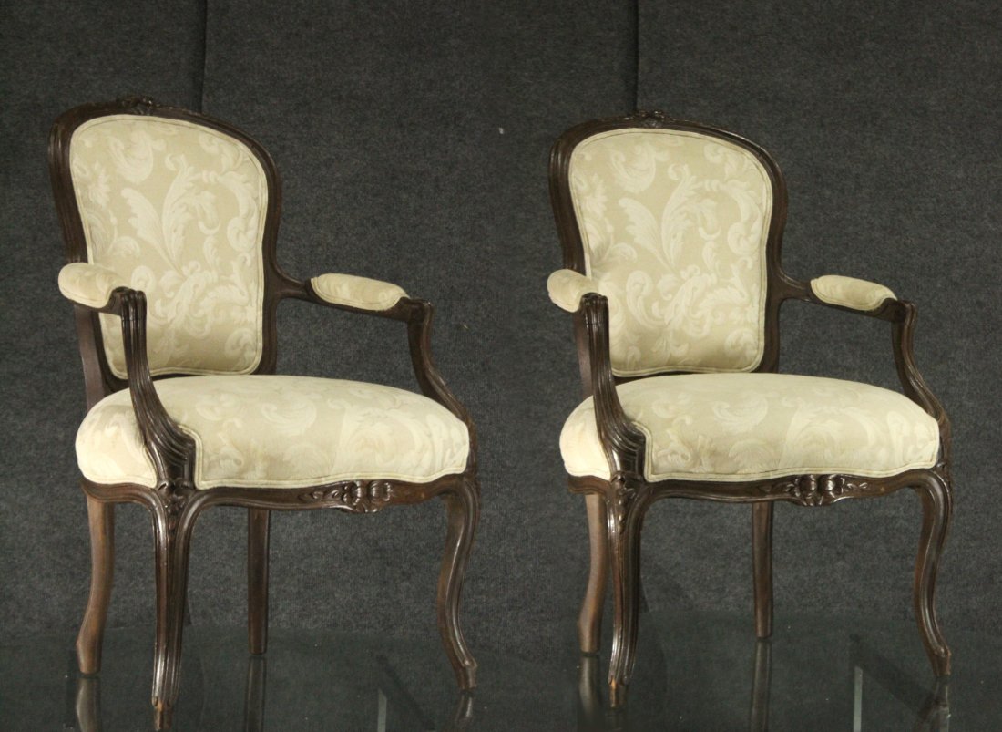 PAIR OF 1930S FRENCH BERGERES CARVED WALNUT CHAIRS (1 of 6)