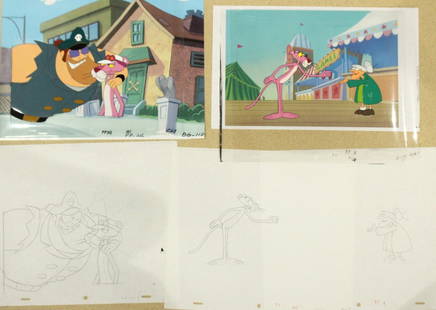 Pink Panther Animation cels: Pink Panther Animation cels with preliminary sketches and timing notes.