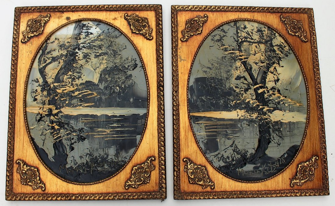 MORRIS KATZ 1978 Listed Jewish Amer Pair Oval Landscape (1 of 7)