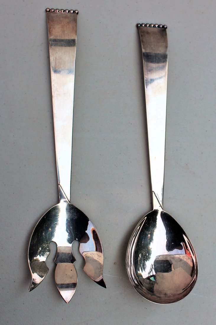 DANISH MODERN Silver Plate Salad Serving Fork and Spoon (1 of 5)