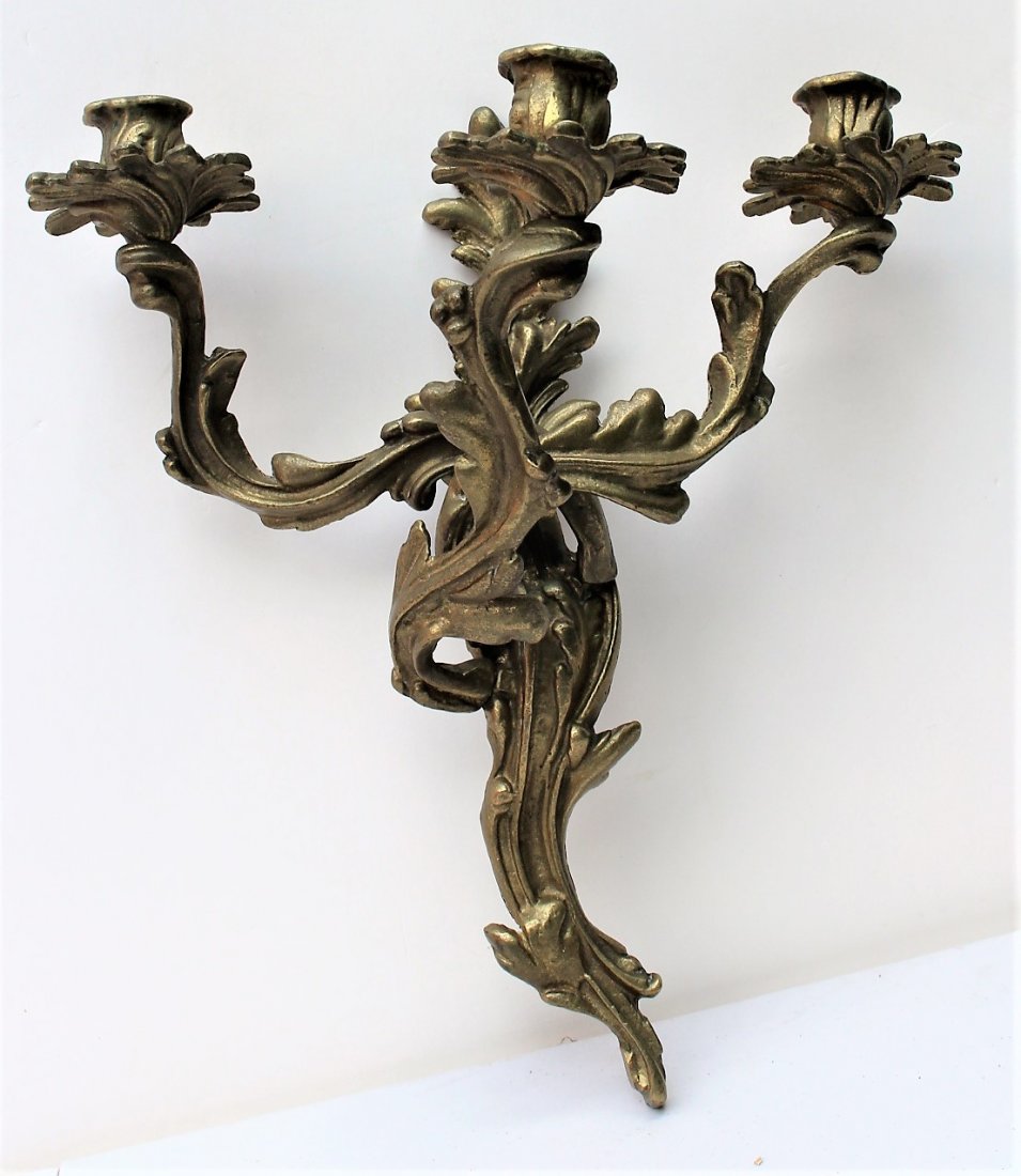 FRENCH BRONZE WALL SCONCE, 3 Candlelight, Heavy Casting (1 of 5)