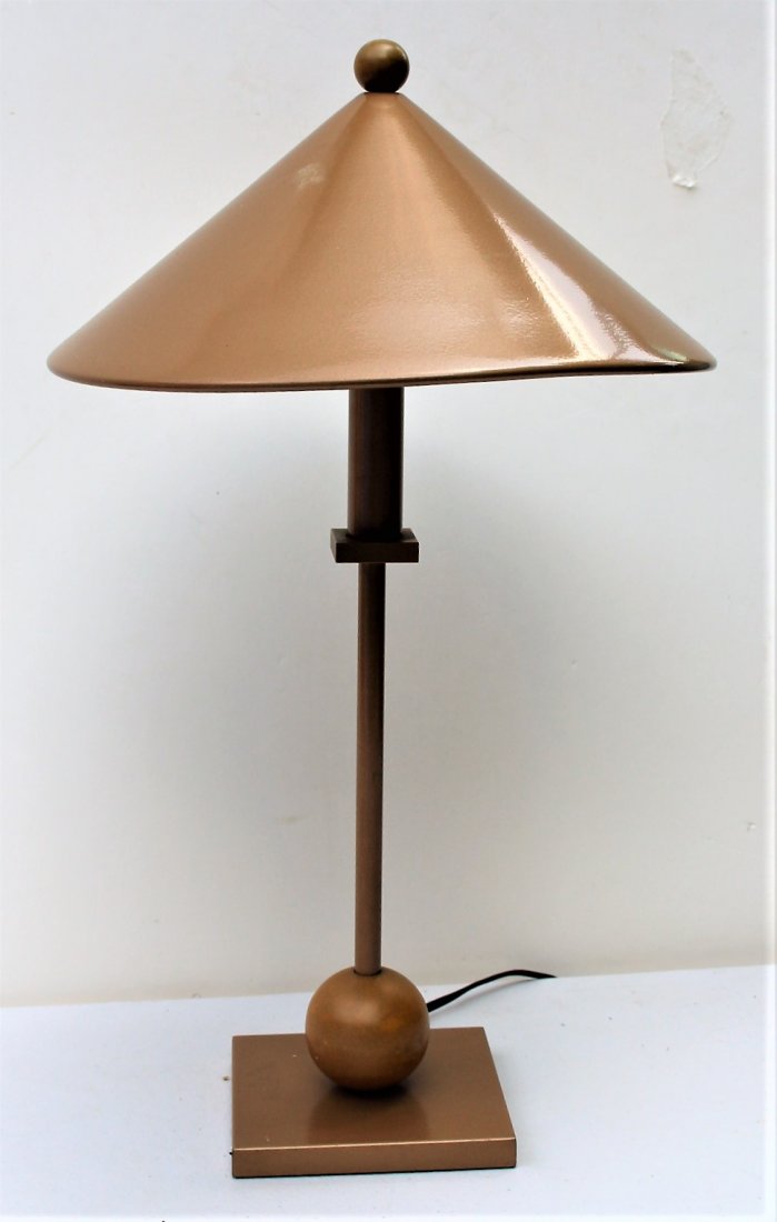 KOVACS Mid-Century Modern Table Lamp, Saucer Shade: KOVACS Mid-Century Modern Table Lamp, Saucer Shade.Retains original KOVACS Label. Size: 18.5 in. height; 12 in. diameter shade; 5 1/8 in. wide base.