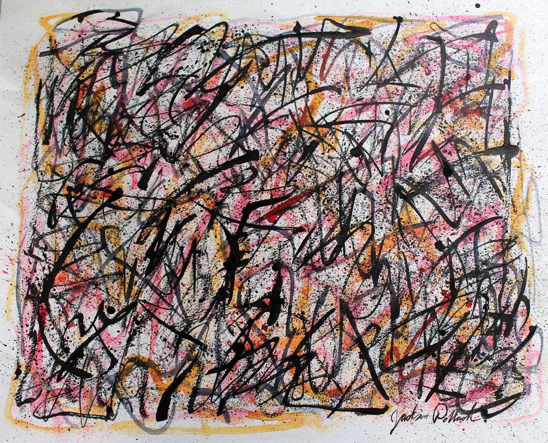 JACKSON POLLOCK Attr MidCentury Mod Drip Art Painting