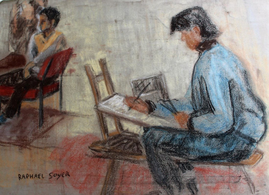 RAPHAEL SOYER 1899-1987, Pastel Art Students Interior: RAPHAEL SOYER 1899-1987, Pastel Art Students Interior. Signed. Size: 13.75 in. x 19.75 in.