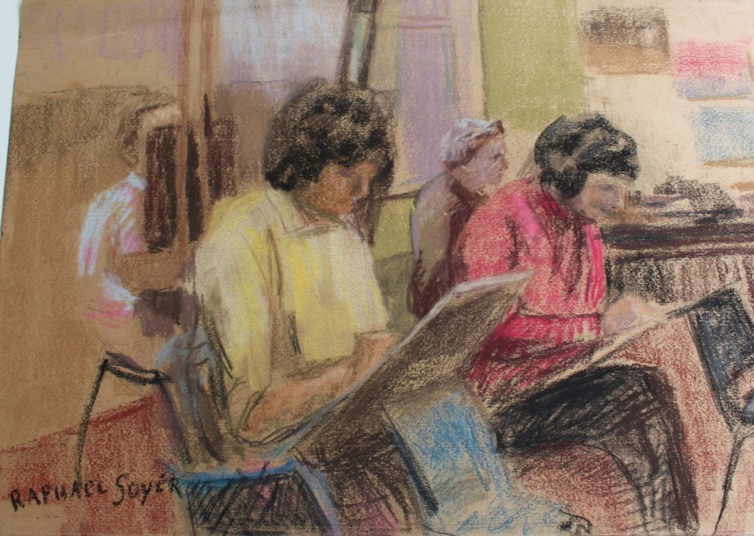 RAPHAEL SOYER 1899-1987, Pastel Art Students Classroom: RAPHAEL SOYER 1899-1987, Pastel Art Students Classroom. Signed.Size: 13.75 in. x 19.5 in.
