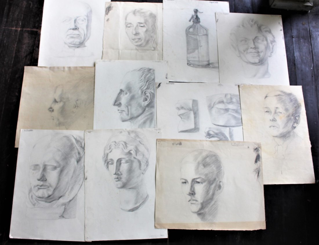Eleven [11]  SHARPLES 1929 Pencil Sketches Mostly Heads (1 of 7)