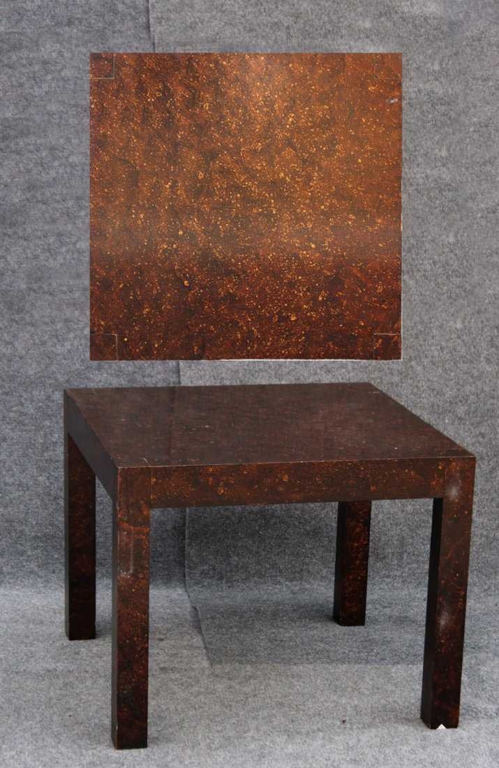 MILO BAUGHMAN BURL WOOD Low Square Occasional Stand: MILO BAUGHMAN BURL WOOD Low Square Occasional Stand. Size: 21 h , 26^2 top