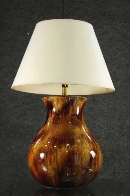 Mid-Century Modern BROWN GLAZED POTTERY TABLE LAMP (1 of 4)