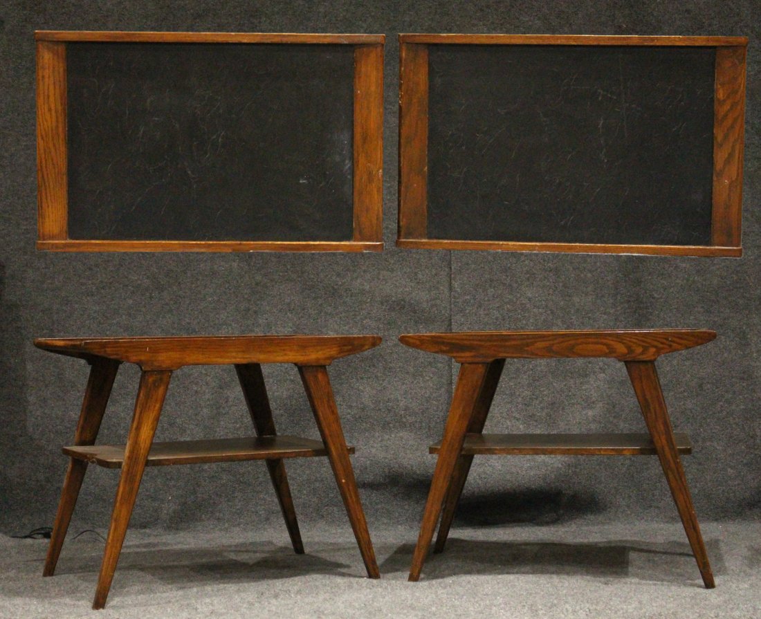 Pair Mid-Century Modern TEAK END STANDS Black Slate Top (1 of 5)