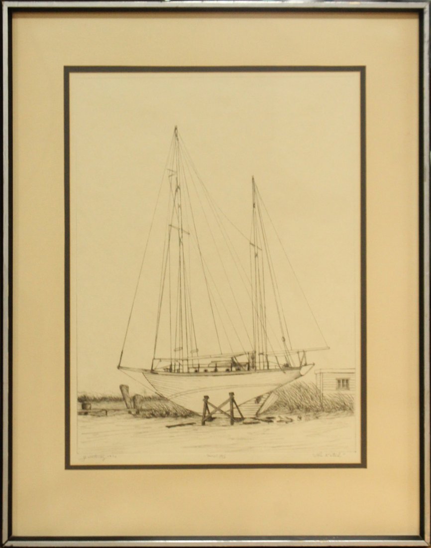 GURTOVOY 1970, litho SAILBOAT ON DRY DOCK, Imp 10/10 (1 of 5)