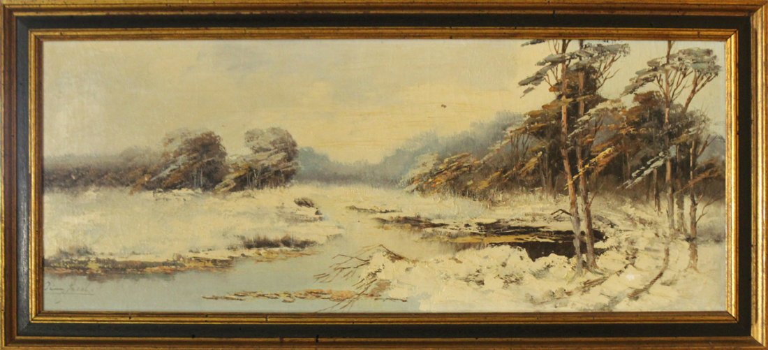 JACOBS - 1940s Oil/C Winter Stream Landscape (1 of 3)
