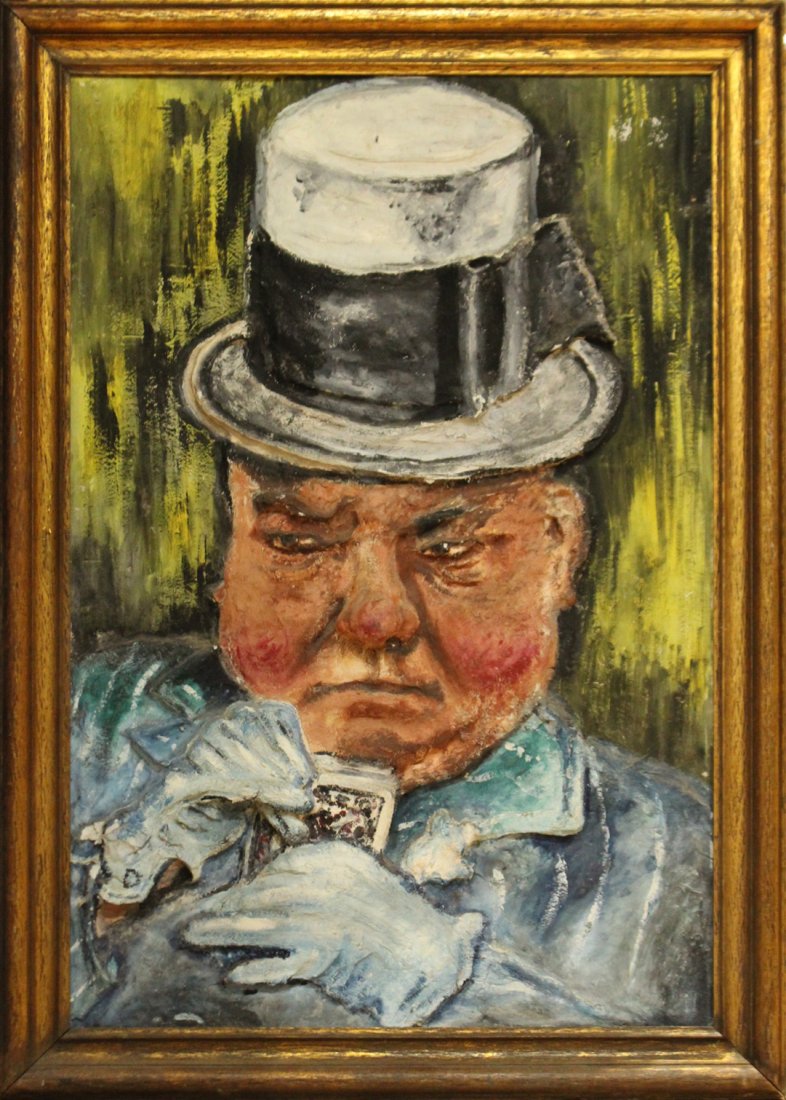 Mid-Century 2-Dimensional OIL/B THE POKER PLAYER (1 of 2)