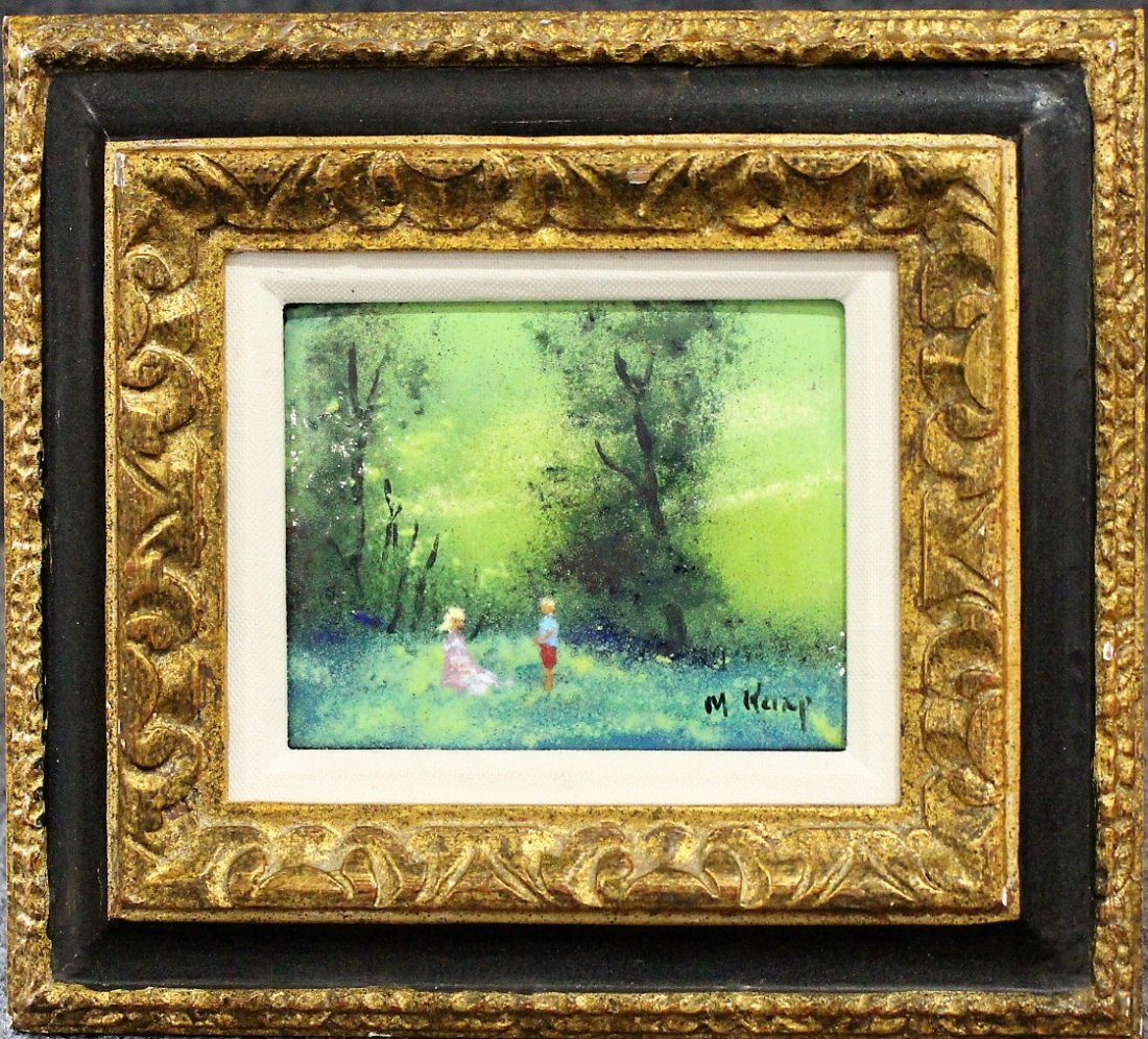 Mid-Century ENAMEL ON COPPER Landscape with Figures (1 of 4)