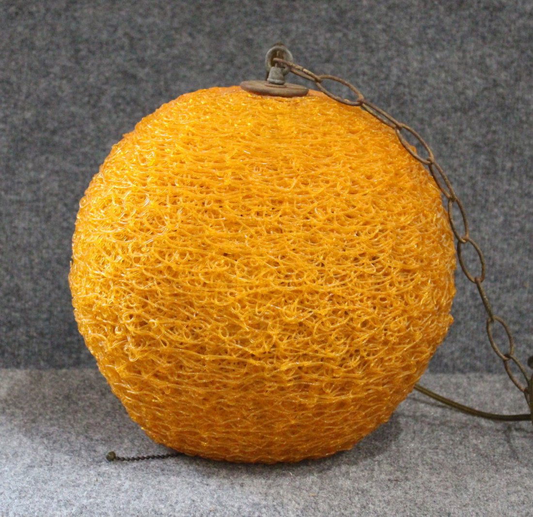 Mid-Century ORANGE LUCITE SPAGHETTI Ball Hanging Lamp (1 of 3)