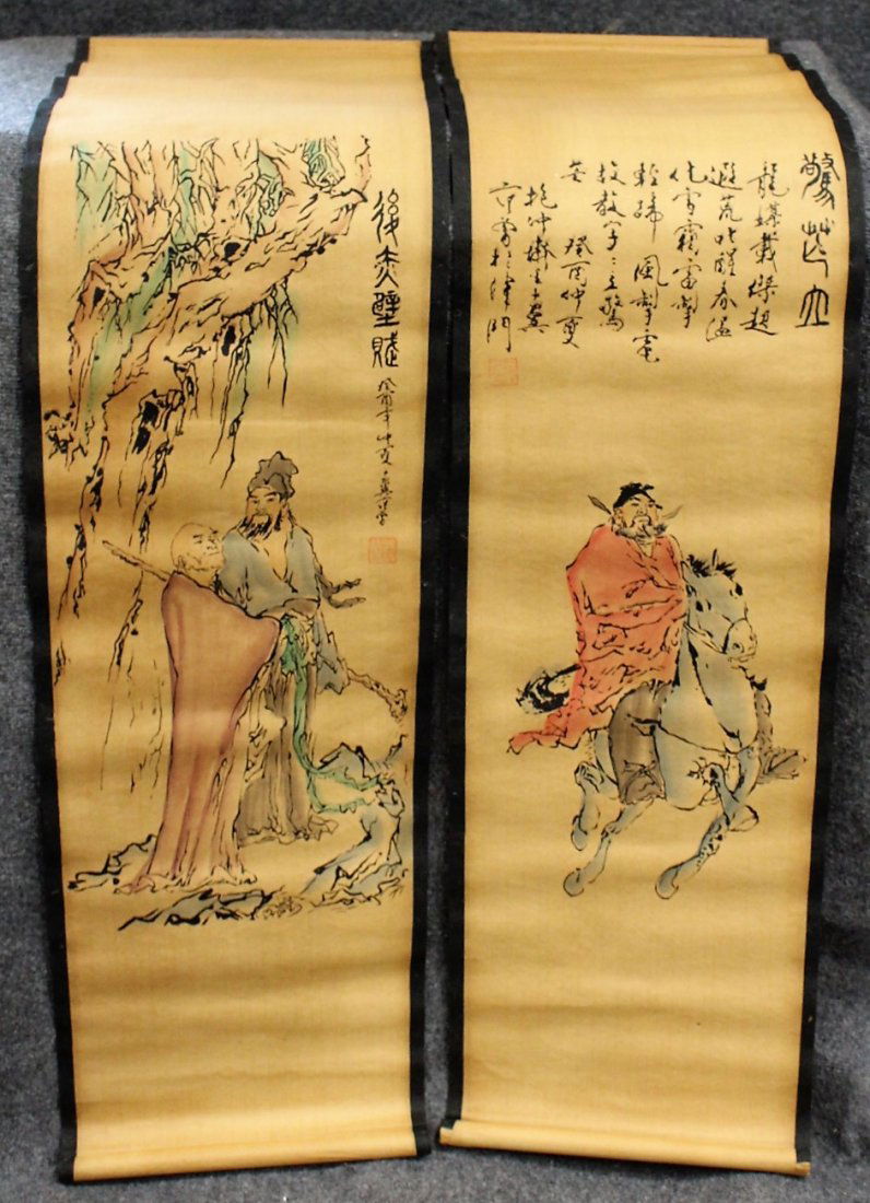 Two [2] Oriental Chinese WISE MEN SCROLLS 52 in. len (1 of 5)
