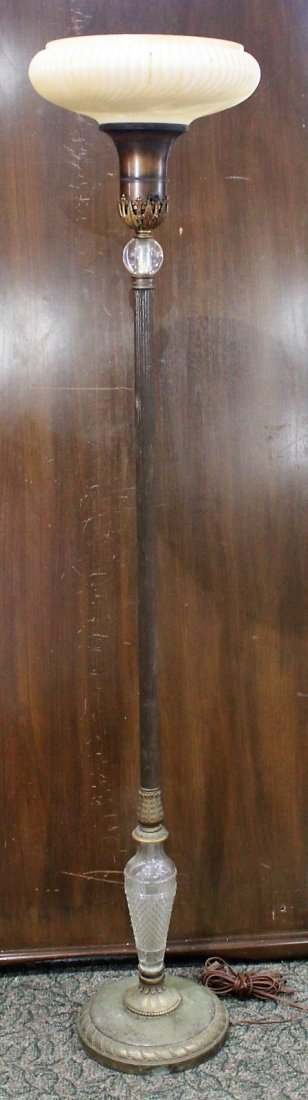 TORCHIERE LAMP With Glass Shade And Glass Pole Accents (1 of 6)