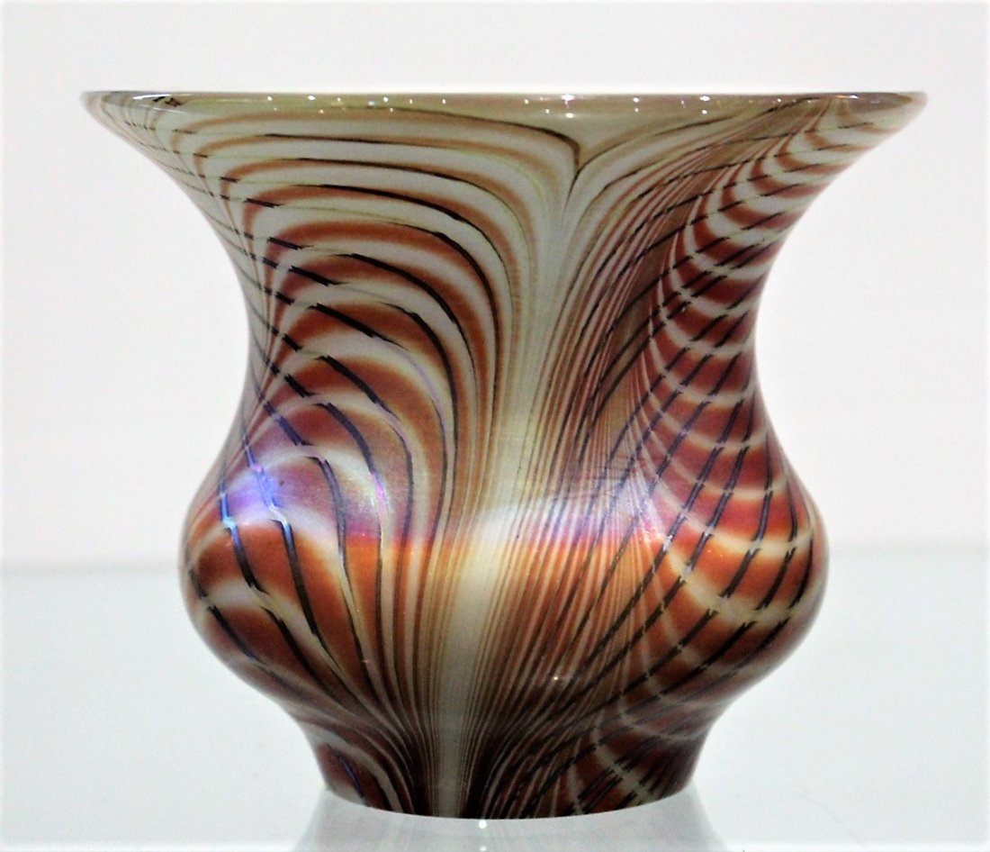 VANDERMARK Art Glass Pull Feather Lamp Shade Signed (1 of 7)