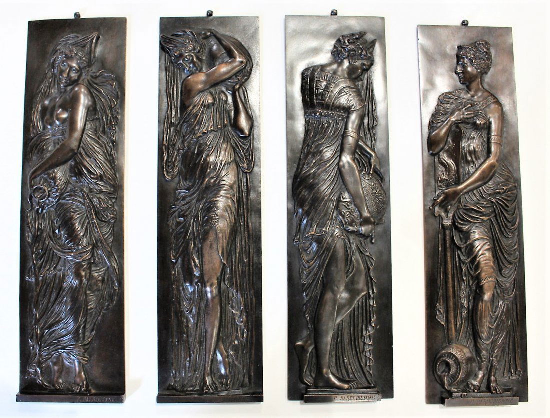 Set 4 Bronze MAIDENS PLAQUES Signed F. BARBEDIENNE (1 of 6)