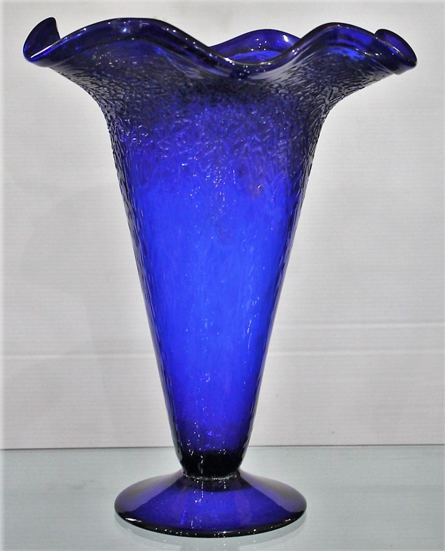 Large BLUE KRALIK ART GLASS VASE Hand Blown (1 of 4)