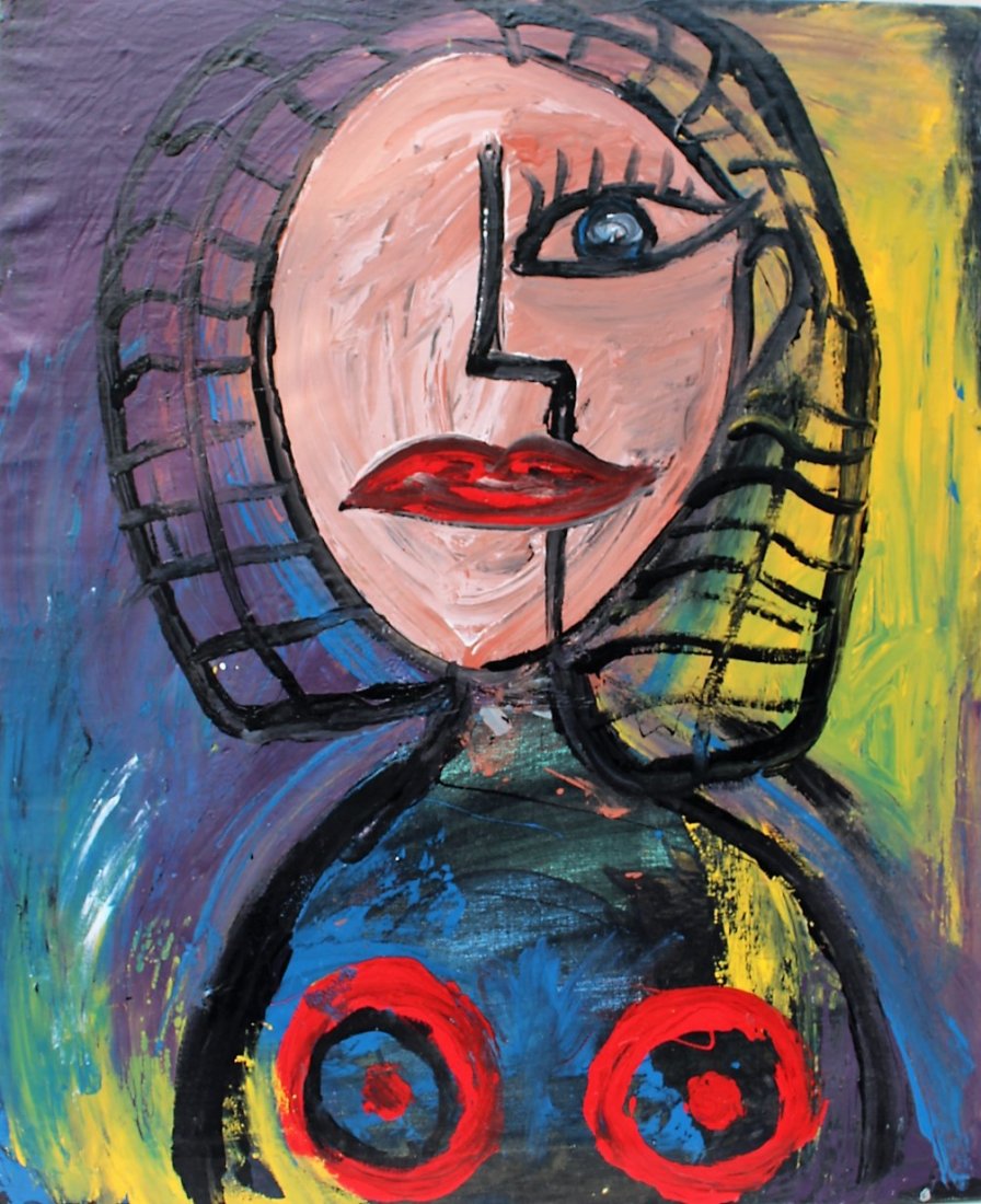 Mid-Century Modern ABSTRACT WOMAN PORTRAIT Oil/C (1 of 3)