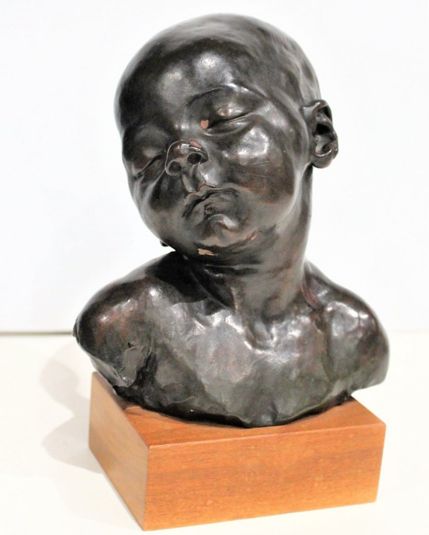 DALOU, Bronze Clad Over Terra Cotta BUST SCULPTURE BABY (1 of 7)