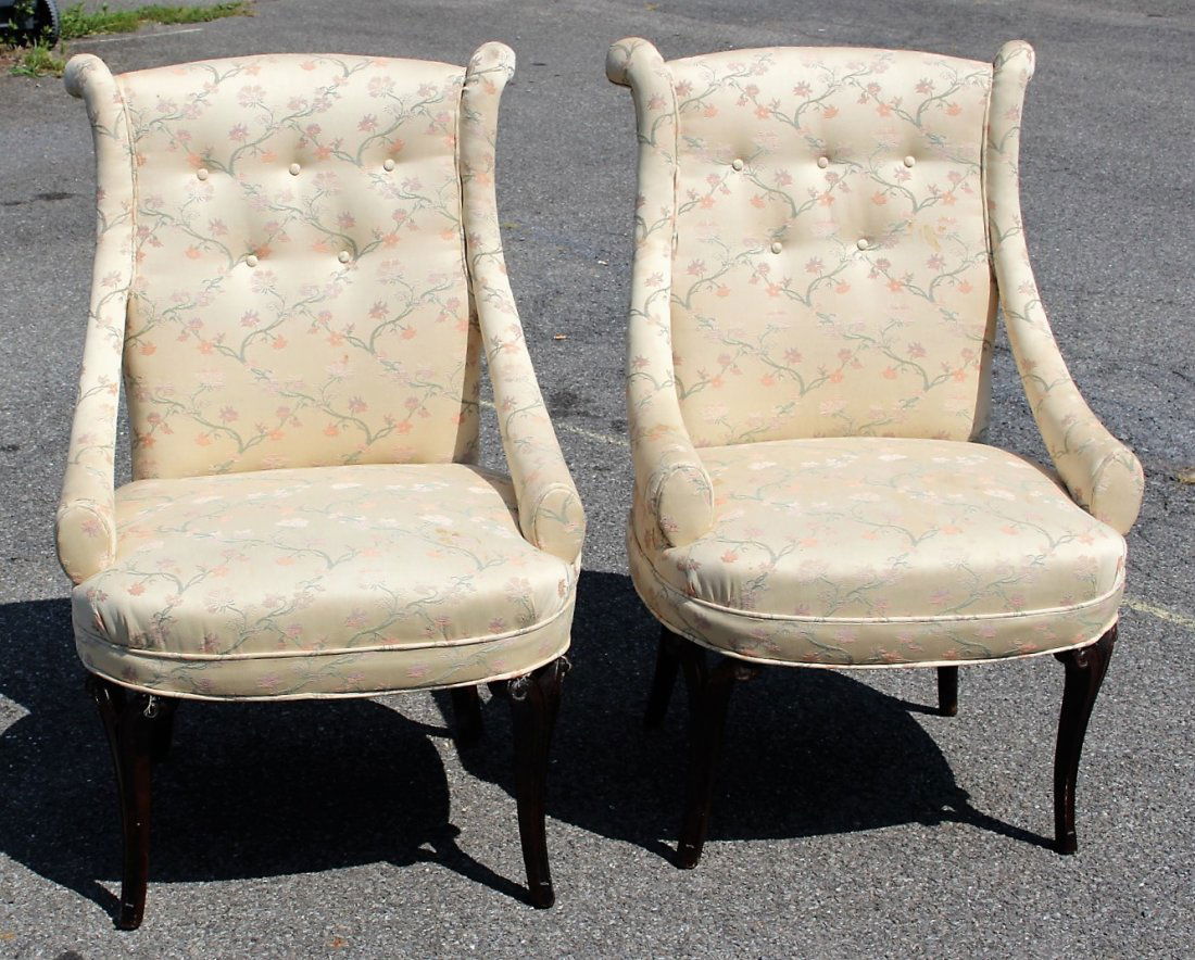 Pair HOLLYWOOD REGENCY TALL BACK DESIGNER CHAIRS (1 of 6)