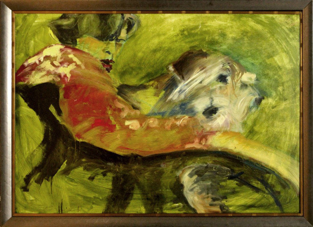 Contemporary Modern Abstract Drawing figure with dogs (1 of 2)