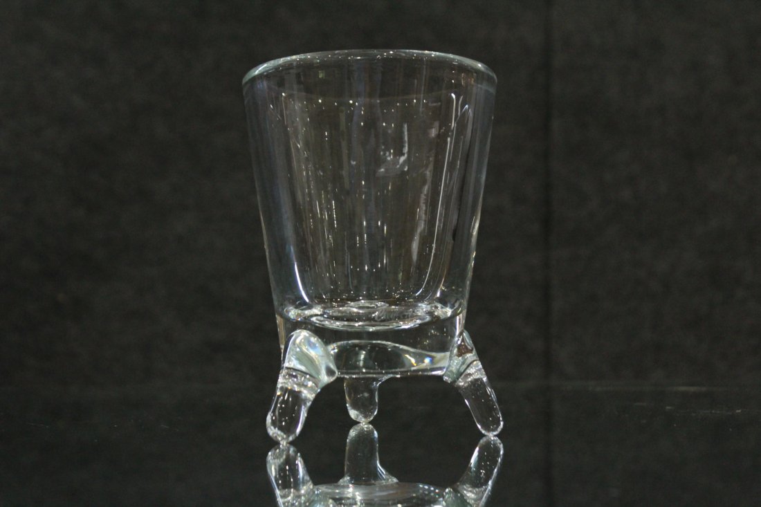 Signed etched clear crystal footed vase (1 of 2)