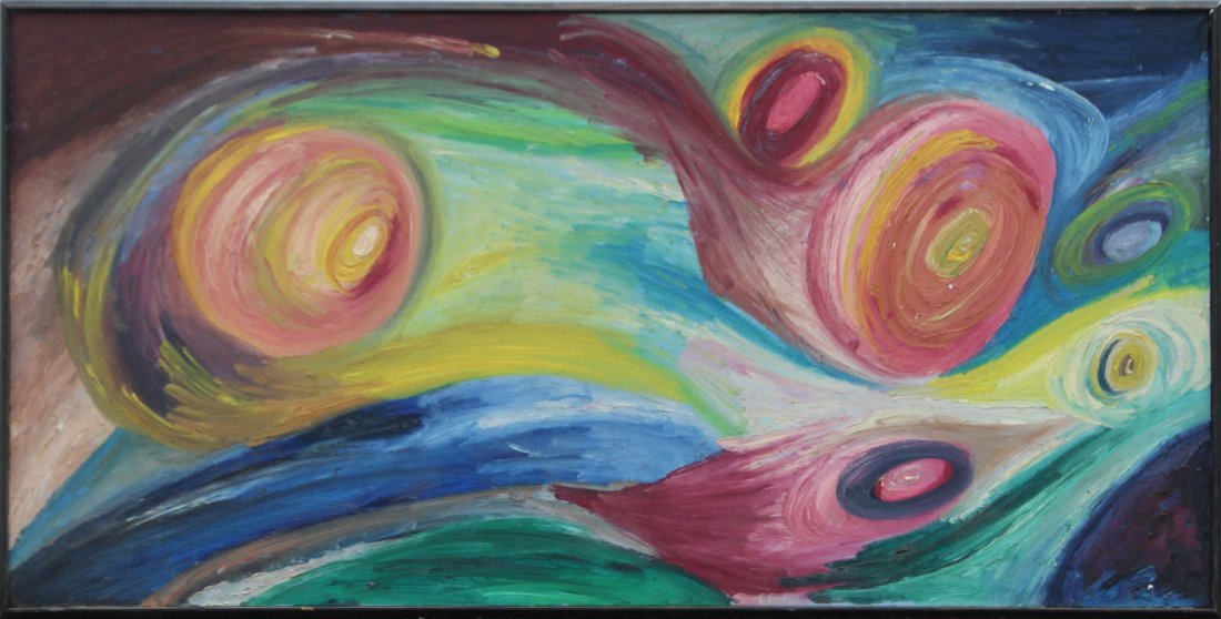 Mid-Century Modern Large COSMIC SPACE ABSTRACT Oil/C (1 of 2)