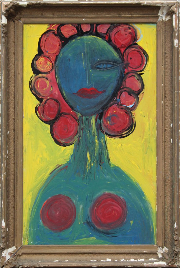 Mid-Century Modern PORTRAIT OF A WOMAN Oil/B (1 of 2)