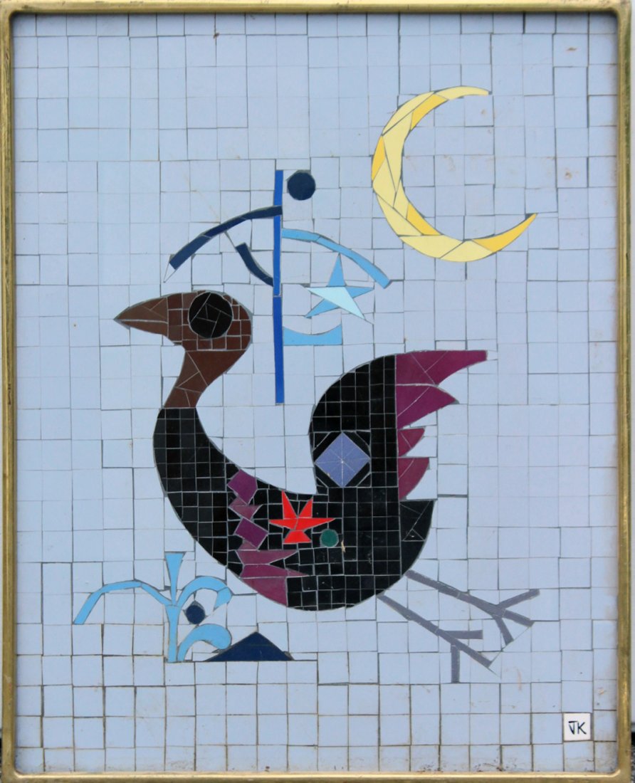 Mid-Century Modern MOSAIC BIRD FRAMED TILE WORK (1 of 3)