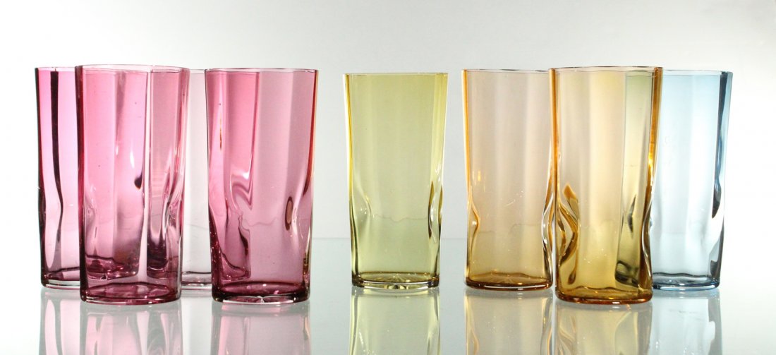 Seven [7] Mid-Century COLORED TALL DRINKING GLASSES (1 of 4)