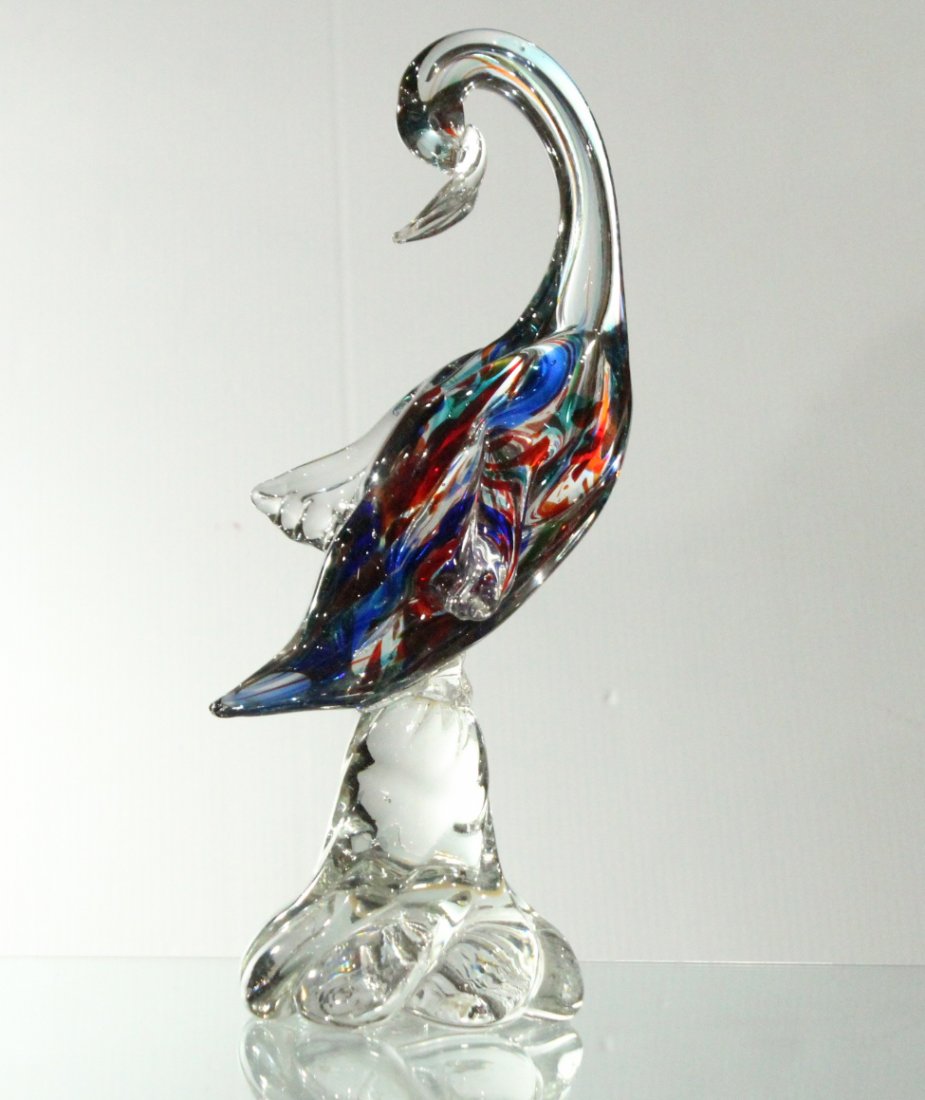 Murano Glass Swan With Internal Color Decoration