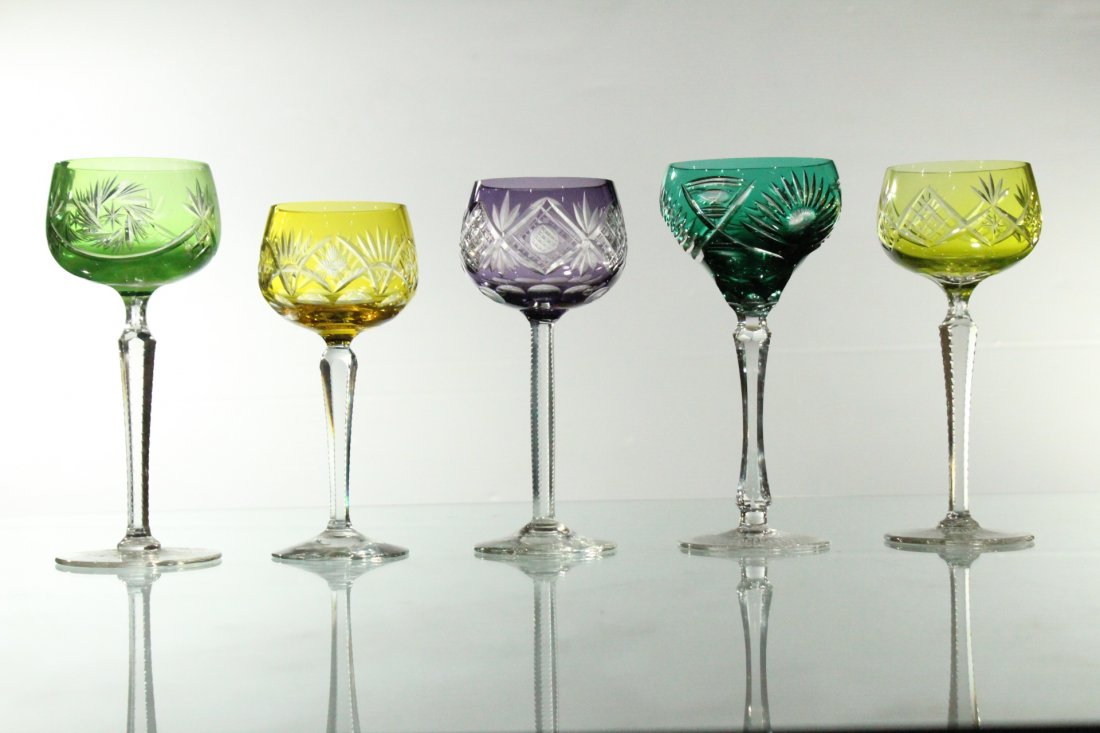 Five [5] Different CUT GLASS Colored Glass Stemware (1 of 4)
