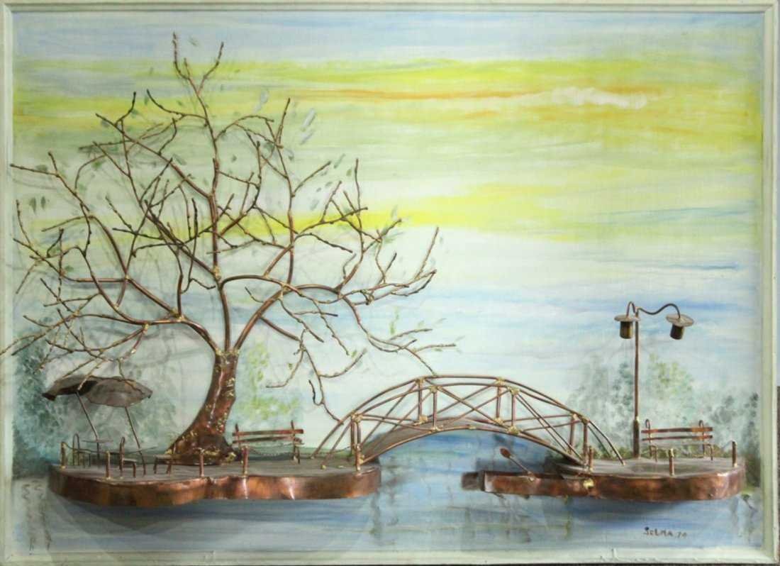 Mid-Century Copper Wall Hanging With Art Background Lot (1 of 5)