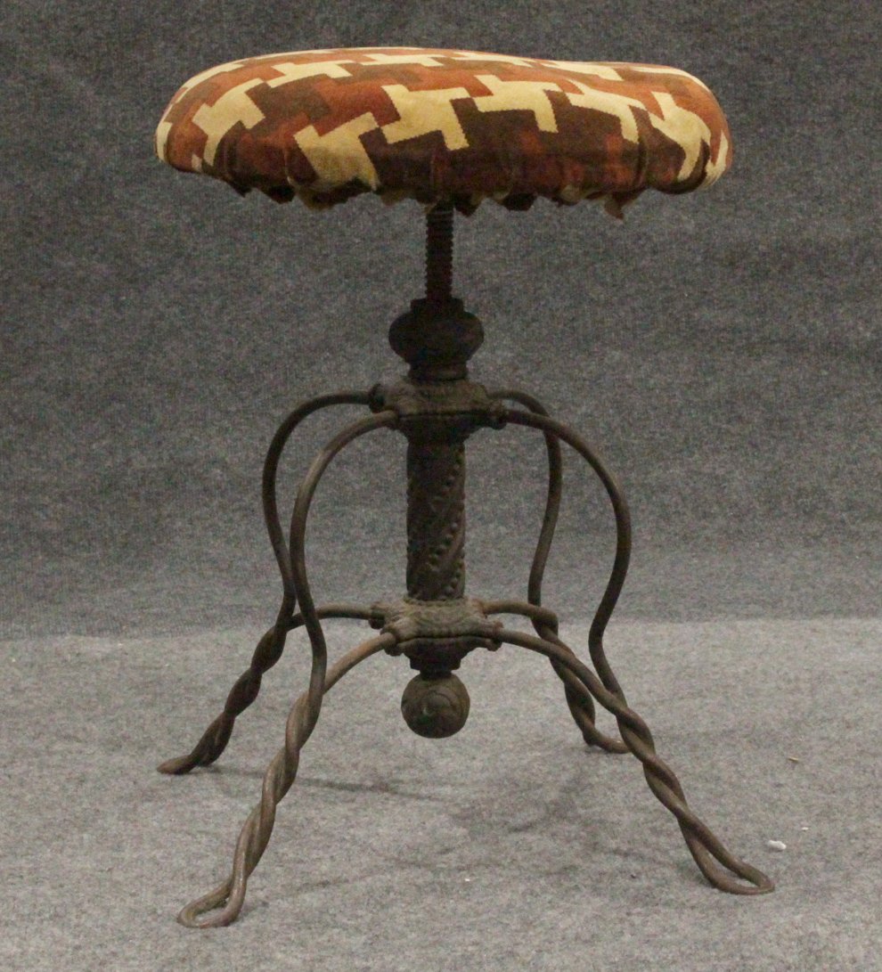 Antique Circa 1910 METAL WIRE SWIVEL ORGAN STOOL: Antique Circa 1910 METAL WIRE SWIVEL ORGAN STOOL; all original, marked on underside : Chicago - New York. Size: 21 h , 14 w of seat ,