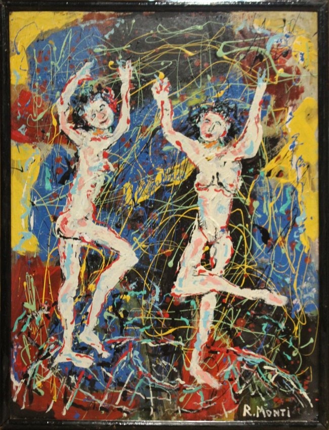R MONTI, Mid-Century DANCING ADAM & EVE IN ABSTRACT Oil (1 of 3)