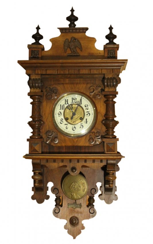 GUSTAV BECKER Antique Ornate Wall Clock Orig. Pendulum.