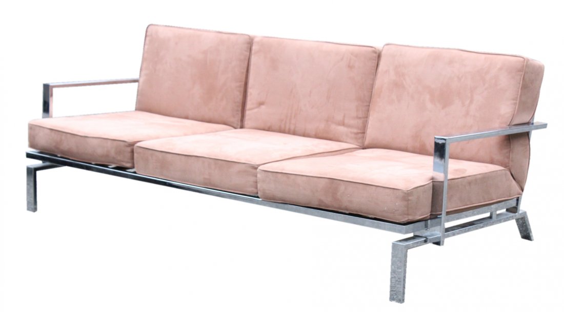 MILO BAUGHMAN Chrome Flat Bar Sofa - Clean Upholstery (1 of 4)