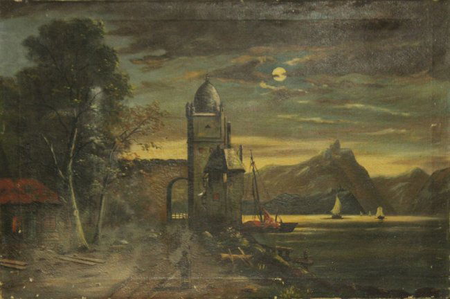 JOHN BIANCHI, 19th C. Oil/C COASTAL TOWER FORTRESS (1 of 4)