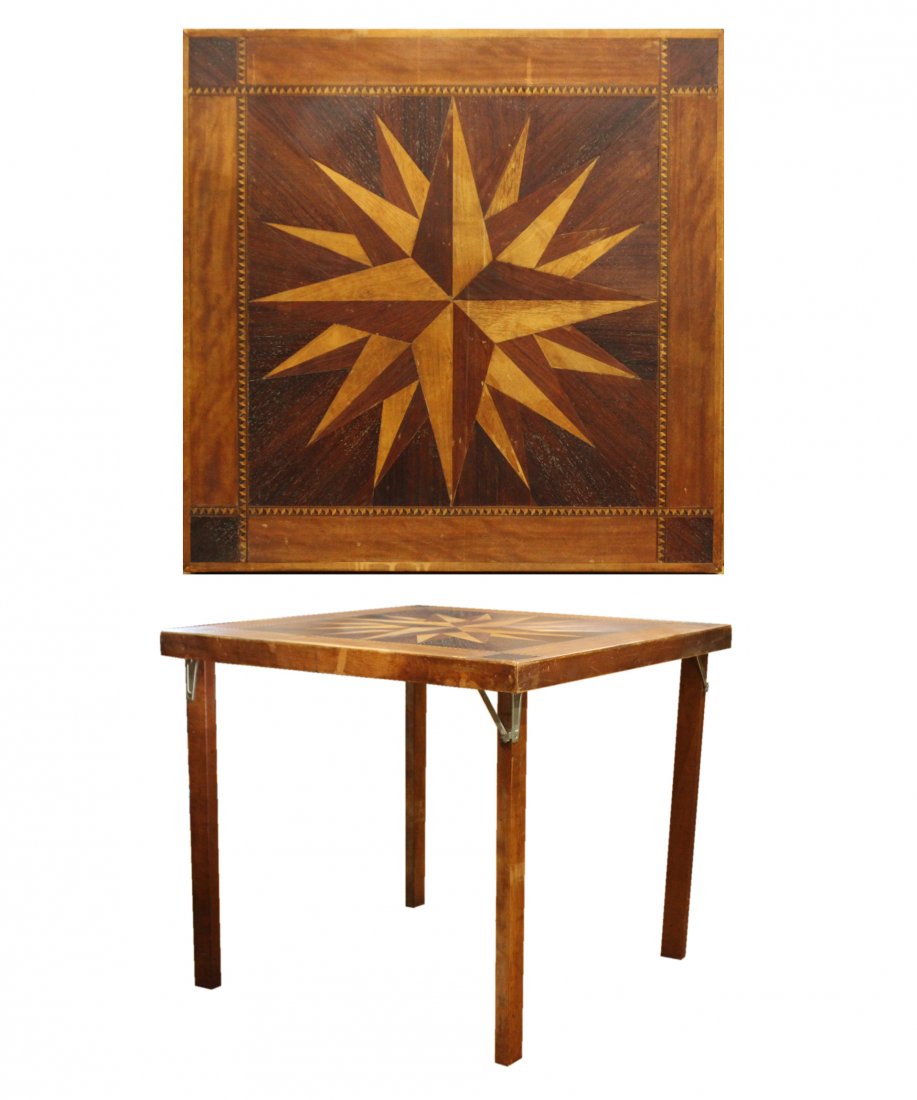 AMERICAN FOLK ART INLAID STAR TOP Folding Bridge Table (1 of 3)