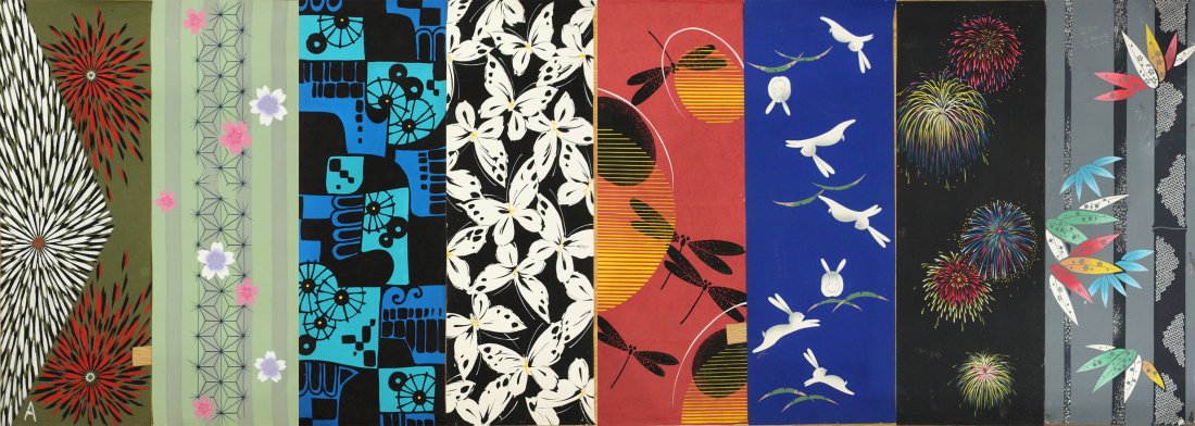 Eight [8] Signed Japanese Hand Painted Fabric Samples (1 of 7)