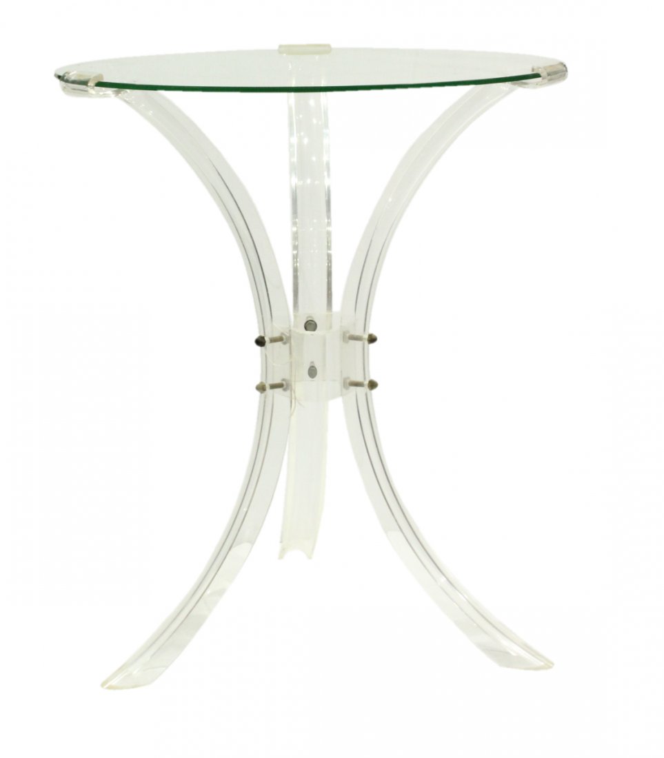 Mid-Century 3-Leg LUCITE OCCASIONAL STAND Round Glass (1 of 4)